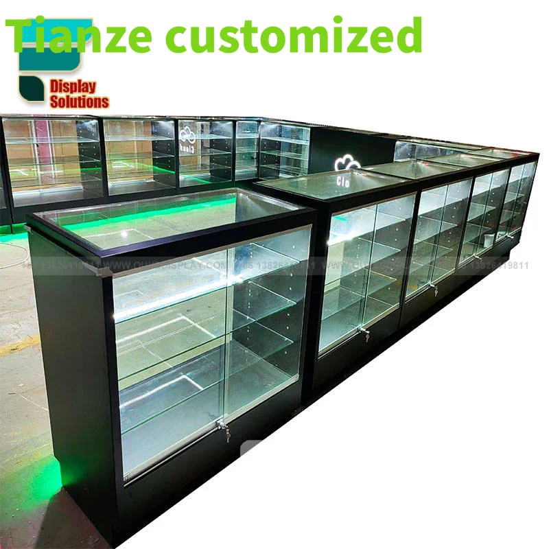 (customized)Factory Direct Sell Dispensary Counters Smoke Shop Display LED Glass Display Showcase