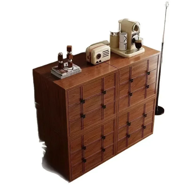 

Retro style solid wood storage chest cabinet multi-functional modular free combination storage cabinet living room checkerboard