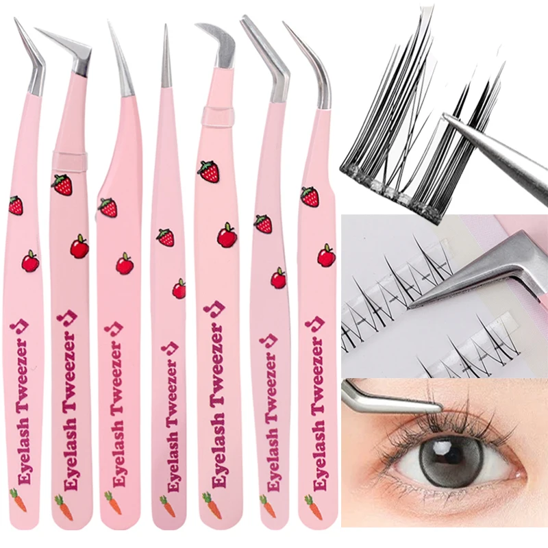 Stainless Steel Eyelashes Tweezers Anti-static Lash Extension Tweezer Multi-function Portable Grafting Lash Eyebrow Tweezer Aids