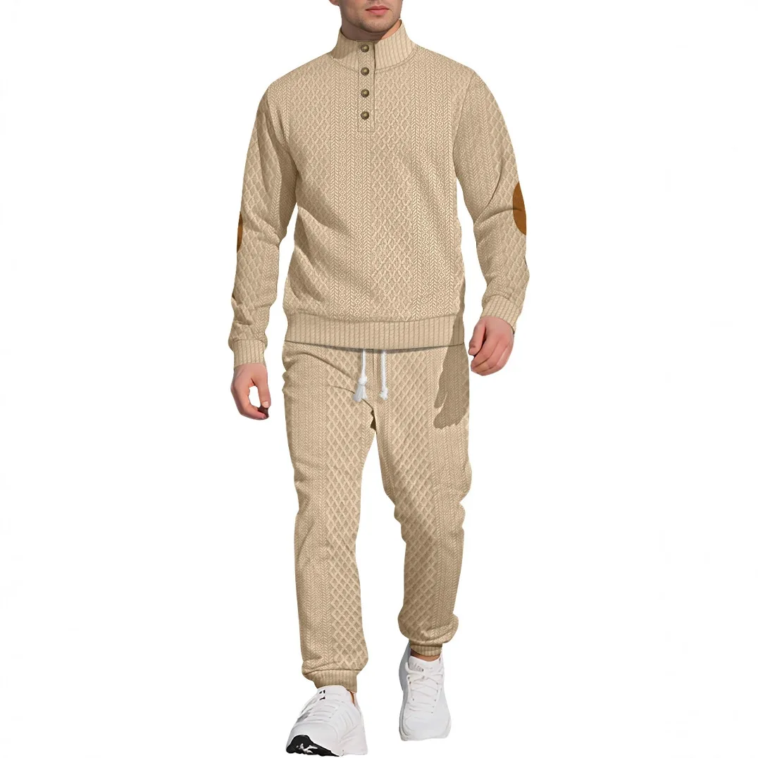 New European Size Stand-up Collar Long-sleeved Trousers Casual Sports Outdoor Sweater Pants Jacquard Sweater Set view 3