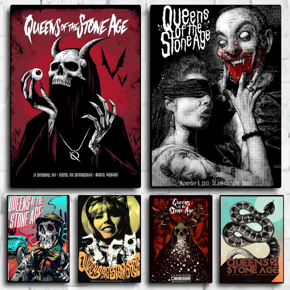 Band Q-Queens of the S-Stone Age Poster Decorative Wall Art Sticker Mural Print for Bedroom Living Room Hallway Home Decor Gift