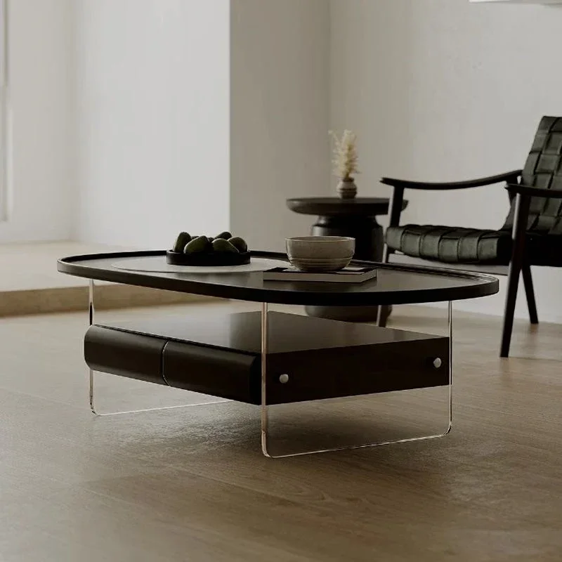 ​​Nordic Luxury Acrylic Coffee Tables Double Layer Oval Modern Minimalist Small Space Living Room Aesthetic Café Furniture FYCT