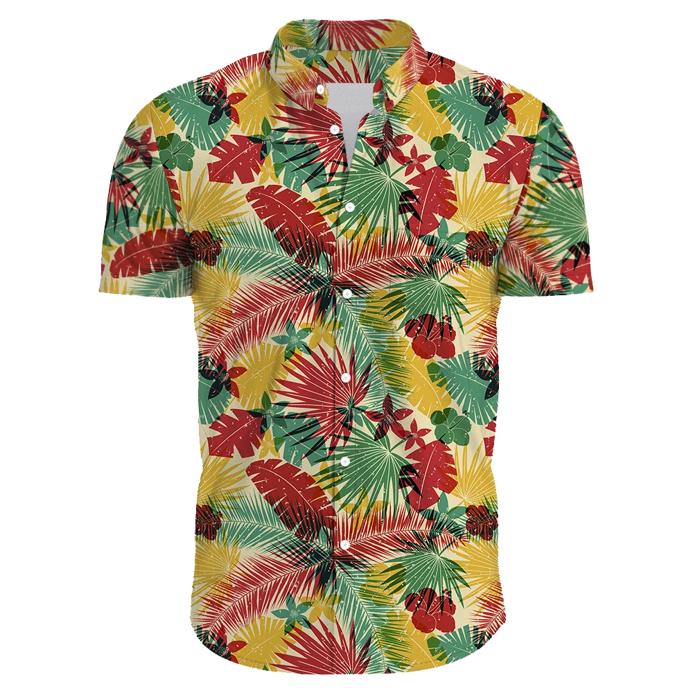 

Festive Carnival Short Sleeve Hawaiian Shirt Men Summer Mens Hawaiian Shirts Casual Tropical Plants Print Beach Aloha Shirt Men