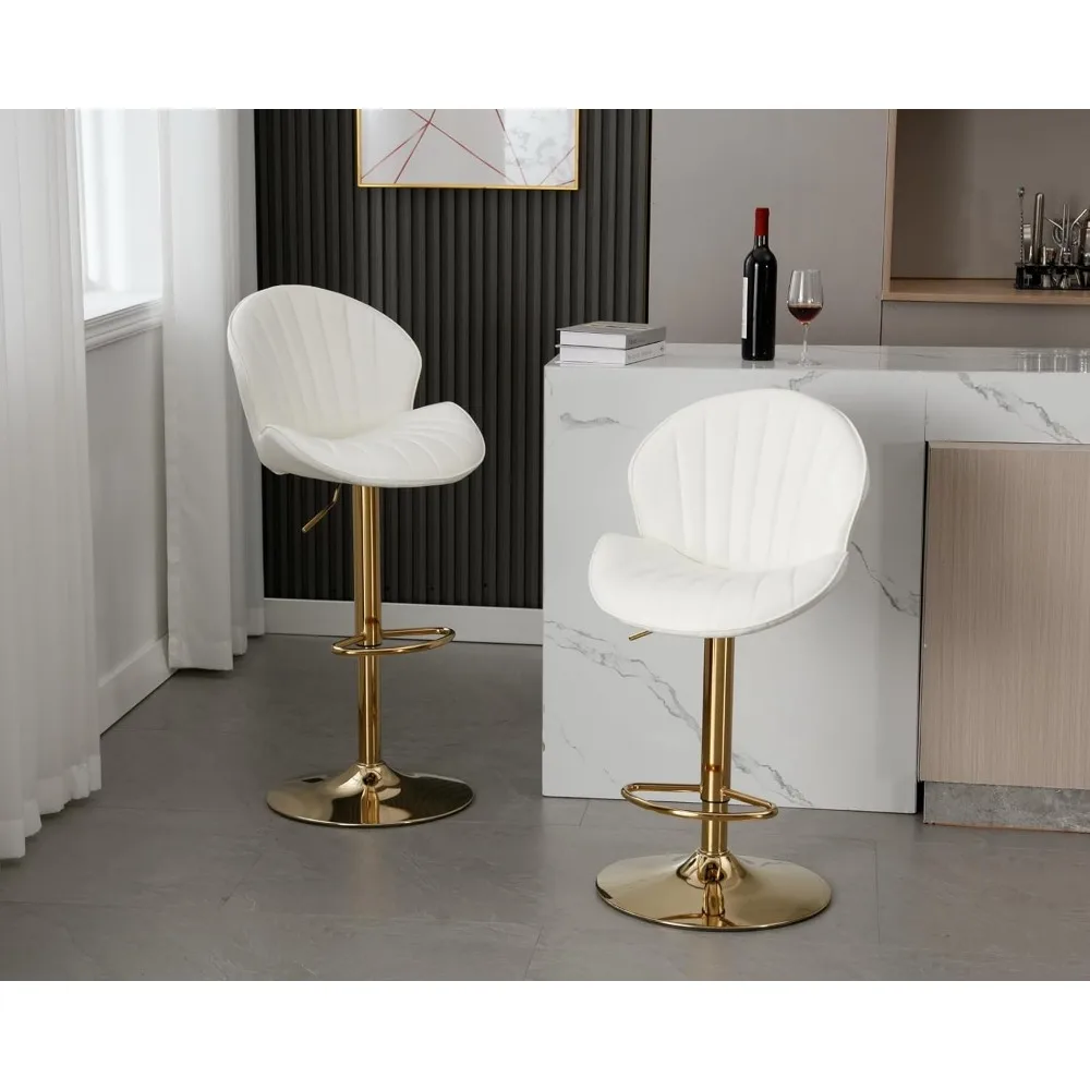 フェイクレザー ホワイト バースツール 4 個セット 高さ調節可能なバーチェア モダンな回転バースツール シェル型バック付き キッチンスツール