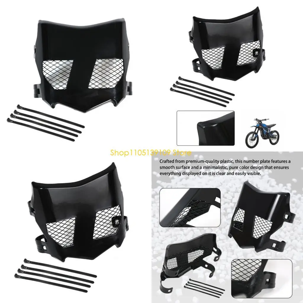 P5ED Vented Motorcycle Front Number Plate Cover in Black Plastic with Side Mount Point Structure for Sting Repair Work and
