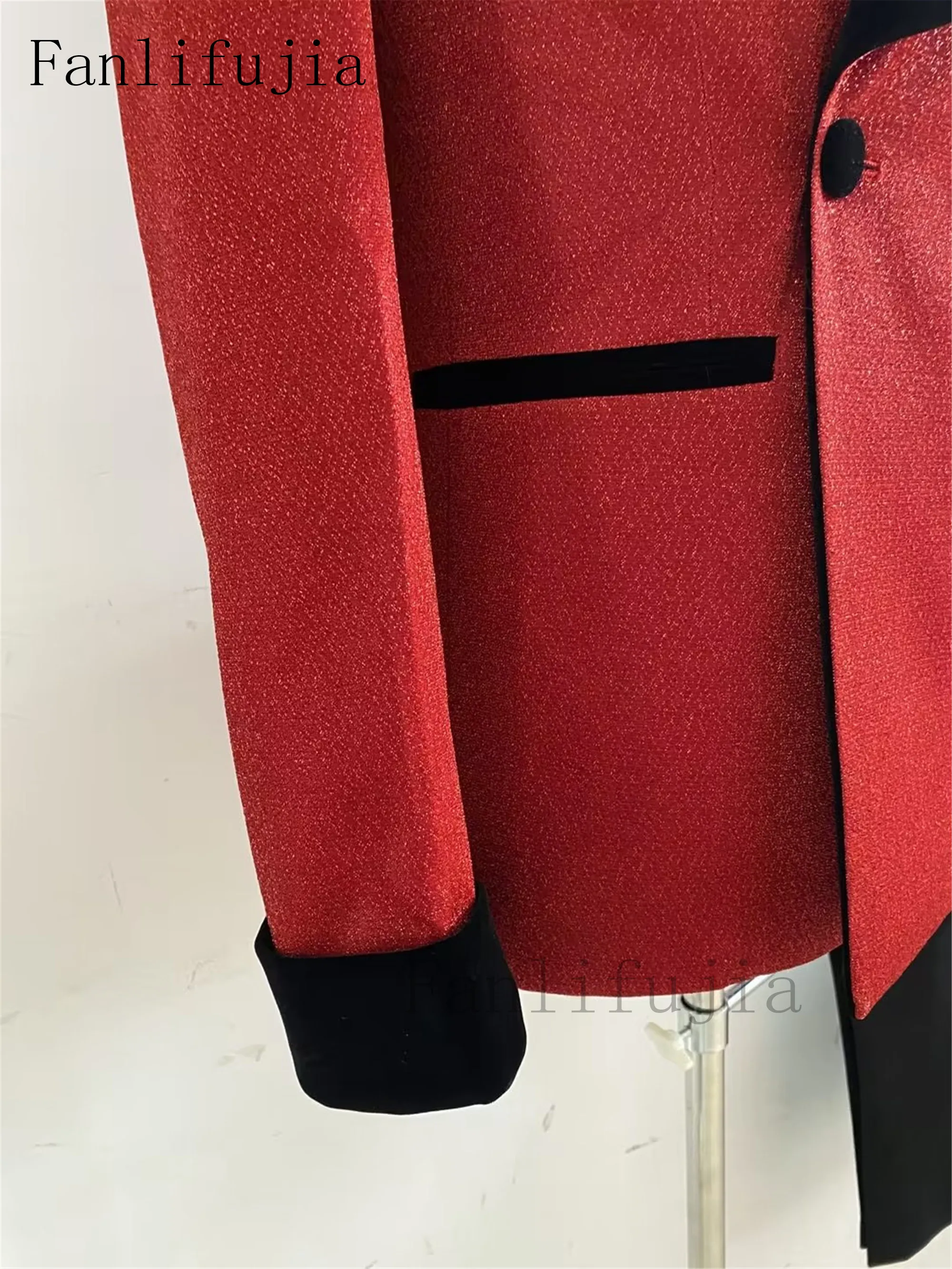 Fanlifujia-trajes de lujo con purpurina roja para hombre, esmoquin de boda para novio, chaqueta con doble botonadura, vestido Formal de fiesta de noche y graduación, conjunto de 2 piezas