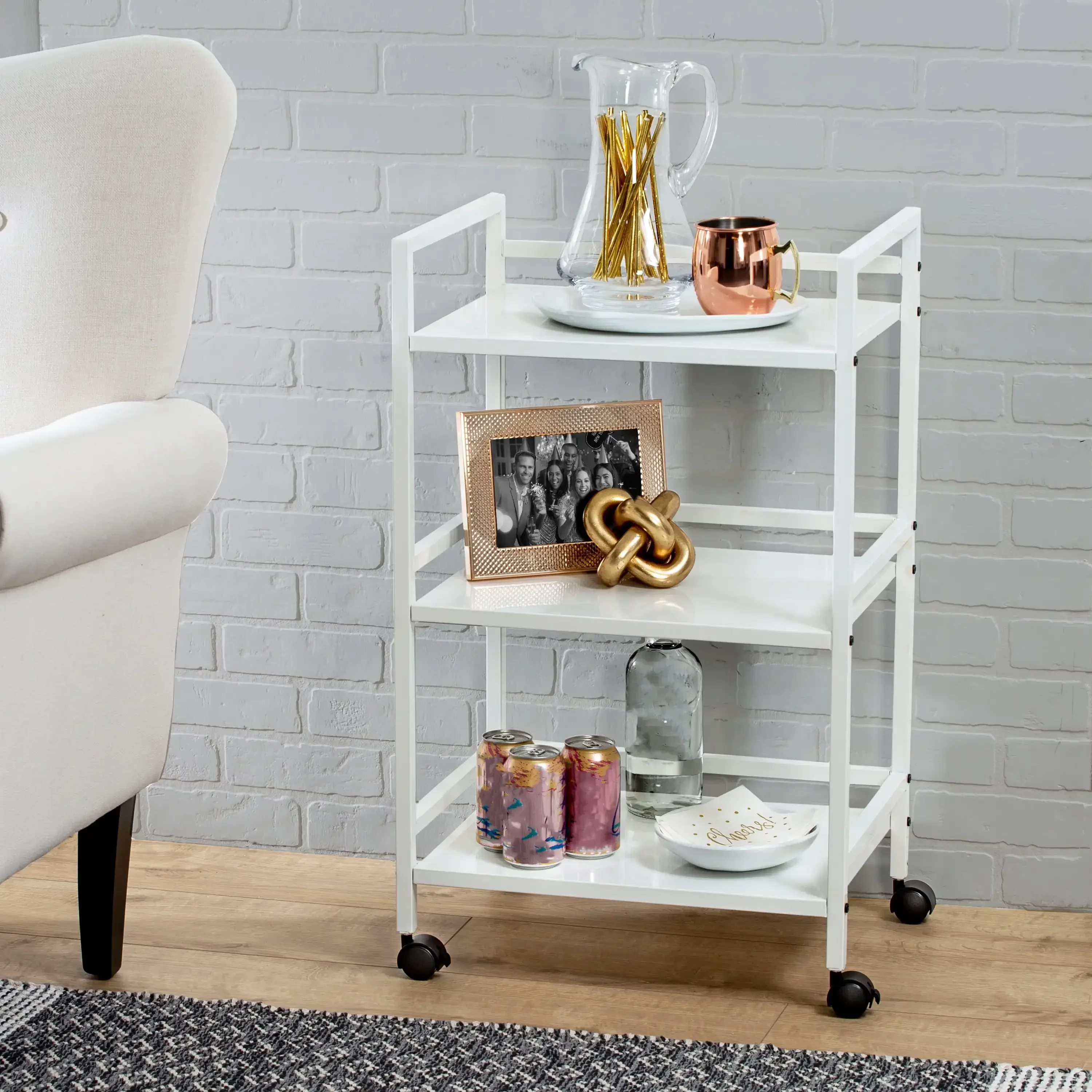 

3-Tier Steel Multi-Purpose Rolling Cart, White Kitchen Storage