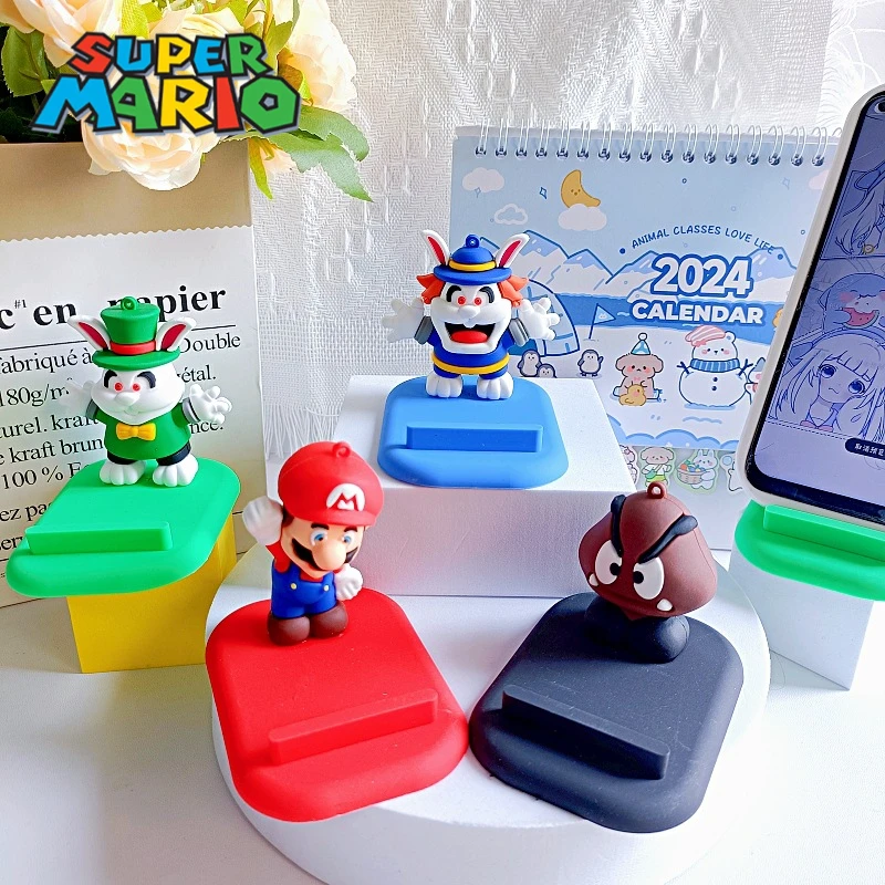 Super Marios Bros Cute Cartoon Three-dimensional Desktop Ornaments Cell Phone Holder Room Office Creative Decorations Kids Gift