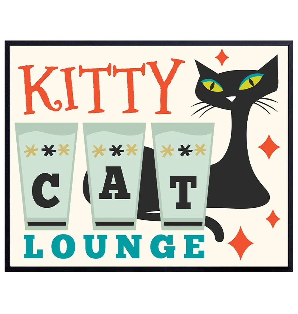 Mid-century modern Wall Decor - Mid-century modern Wall Art - Kitty Cat - Minimalist Wall Art & Decor - Black Cat Wall Art  sign