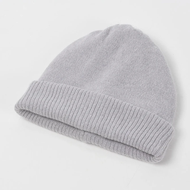 Autumn Winter Models Rabbit Velvet V Women's Knitted Hat Soft Double Layer Warm Rabbit Hair Wool Cap Stacked Hat