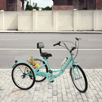 Adult Tricycle 7 Speed 3 Wheels,V-Brake,Holding Brake,120 kg, w/ PU Seat,Three Wheels Folding Bike w/ PC Pedal,LED Light,Basket