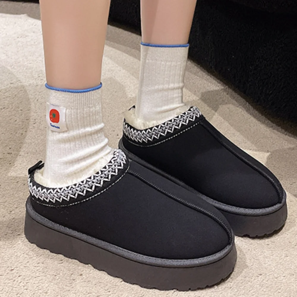 

Slippers Cotton Home Cotton Shoes Winter Couples Thick Soled Home Solid Color Warm Cotton Slippers With Velvet Non-slip