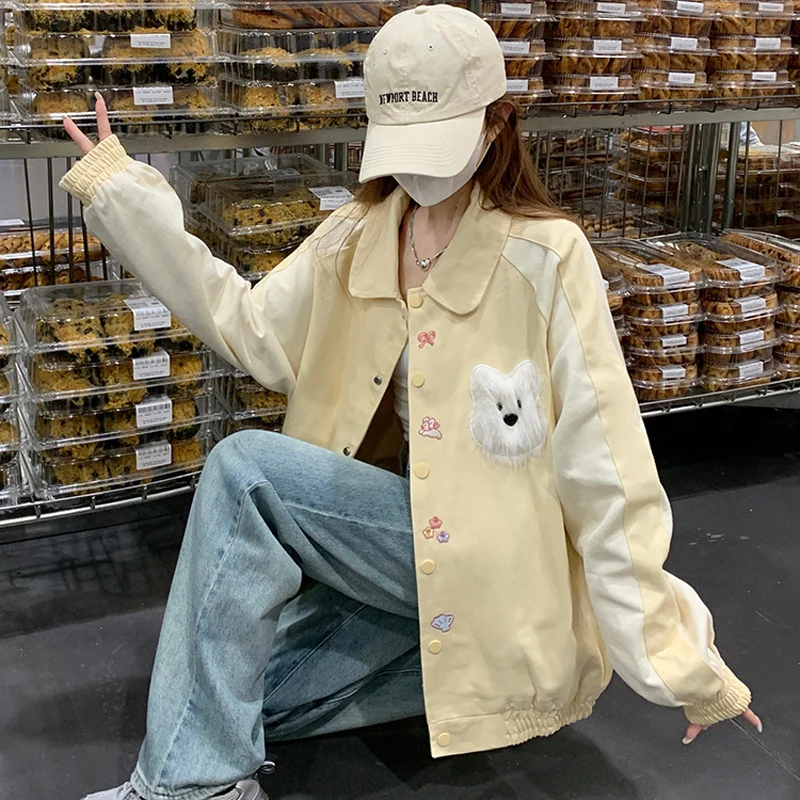 

Женская осенняя куртка-бомбер Y2K с яркими молниями, ветрозащитная, свободного кроя, в стиле «бойфренд», с плиссировкой, камуфляжная, с воротником-стойкой, шикарная