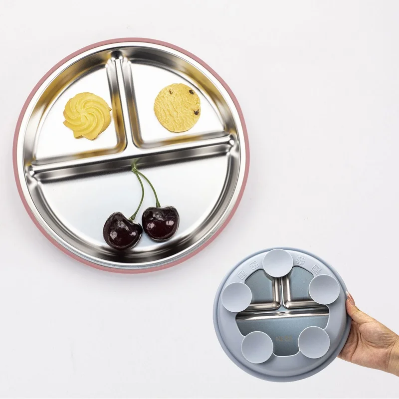 2pcs BPA Free Stainless Steel Baby Plates with Suction Divided Plates with Removable Silicone Sleeves Toddler Feeding Dinnerware
