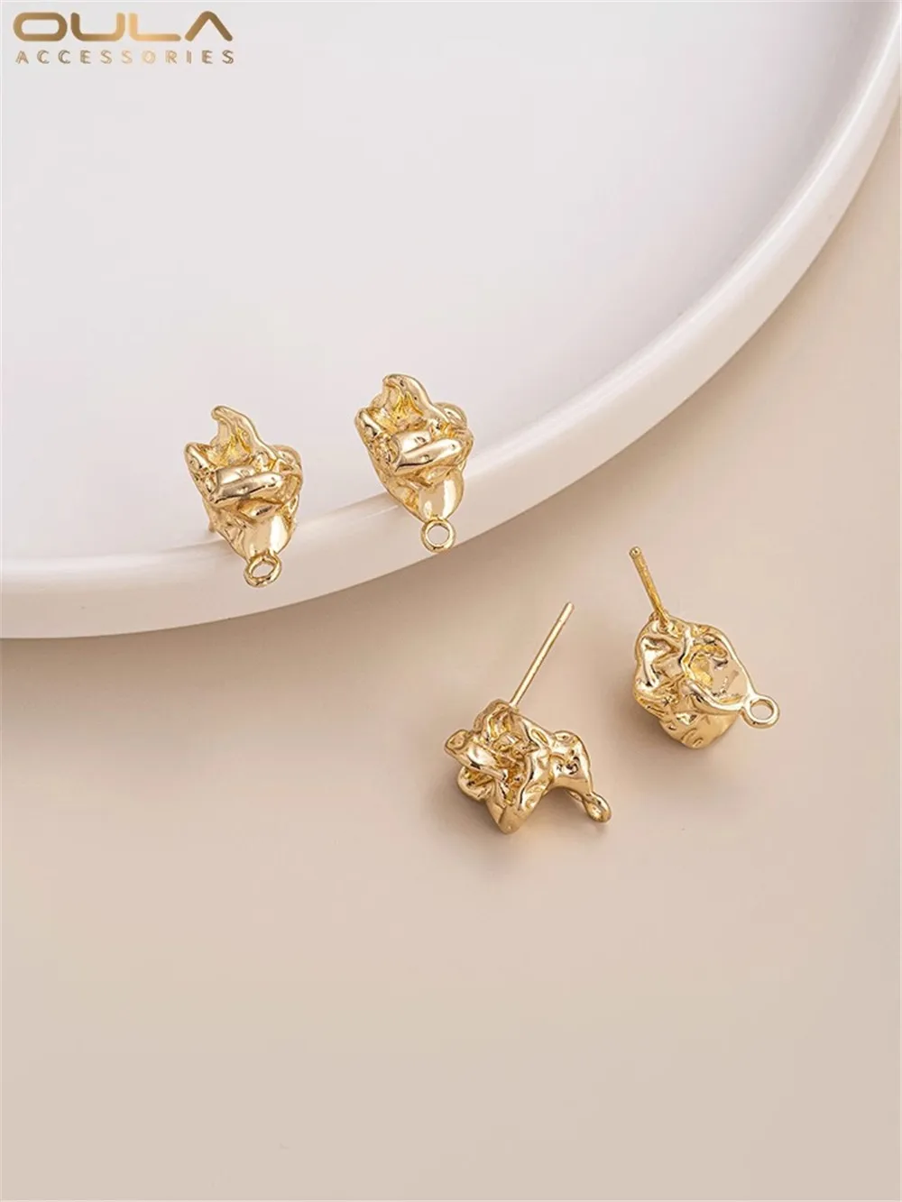 14K Gold-Color Plated Small Monster Irregular Shaped Earrings 925 Silver Needle Diy Handmade Earrings Accessories