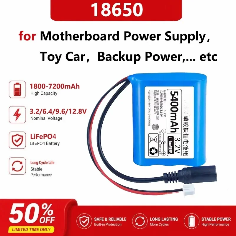 [New] 3.2-12.8V 1800-7200mAh Battery Pack Rechargeable Lithium Storage Battery for Motherboard Power Supply Toy Car Backup Power