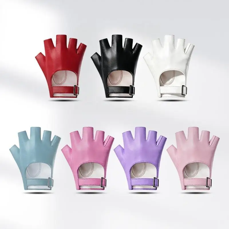 Punk Short PU Leather Half-Finger Gloves Women Men Hip-Hop Driving Motorcycle Cool Mittens Hollow Out Fingerless Gloces
