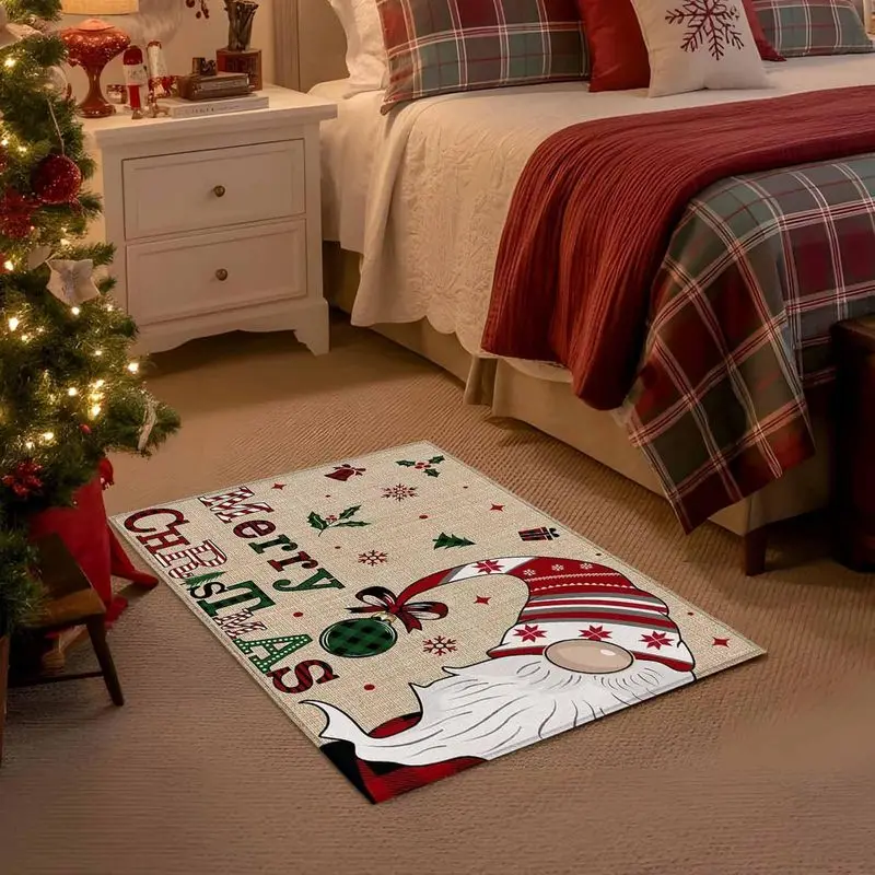 VIKAMA Gnome Burlap Christmas Door Mat Xmas Print Entryway Rug Non Slip For Front Door Indoor Outdoor Farmhouse Decor