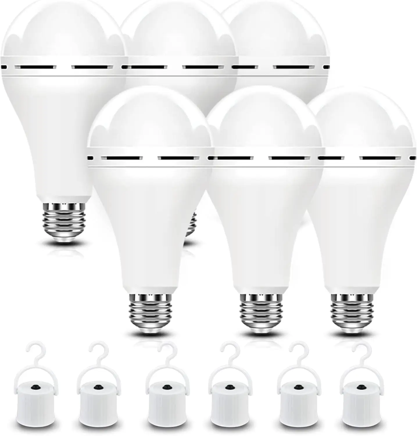 All-Purpose A21 Rechargeable Emergency Light Bulbs | 6500K Daylight E26/E27 LED Bulbs, 4-5 Hours Battery Runtime for Power Failure, 1/2/4/6 Pack for Home Camping Preparedness