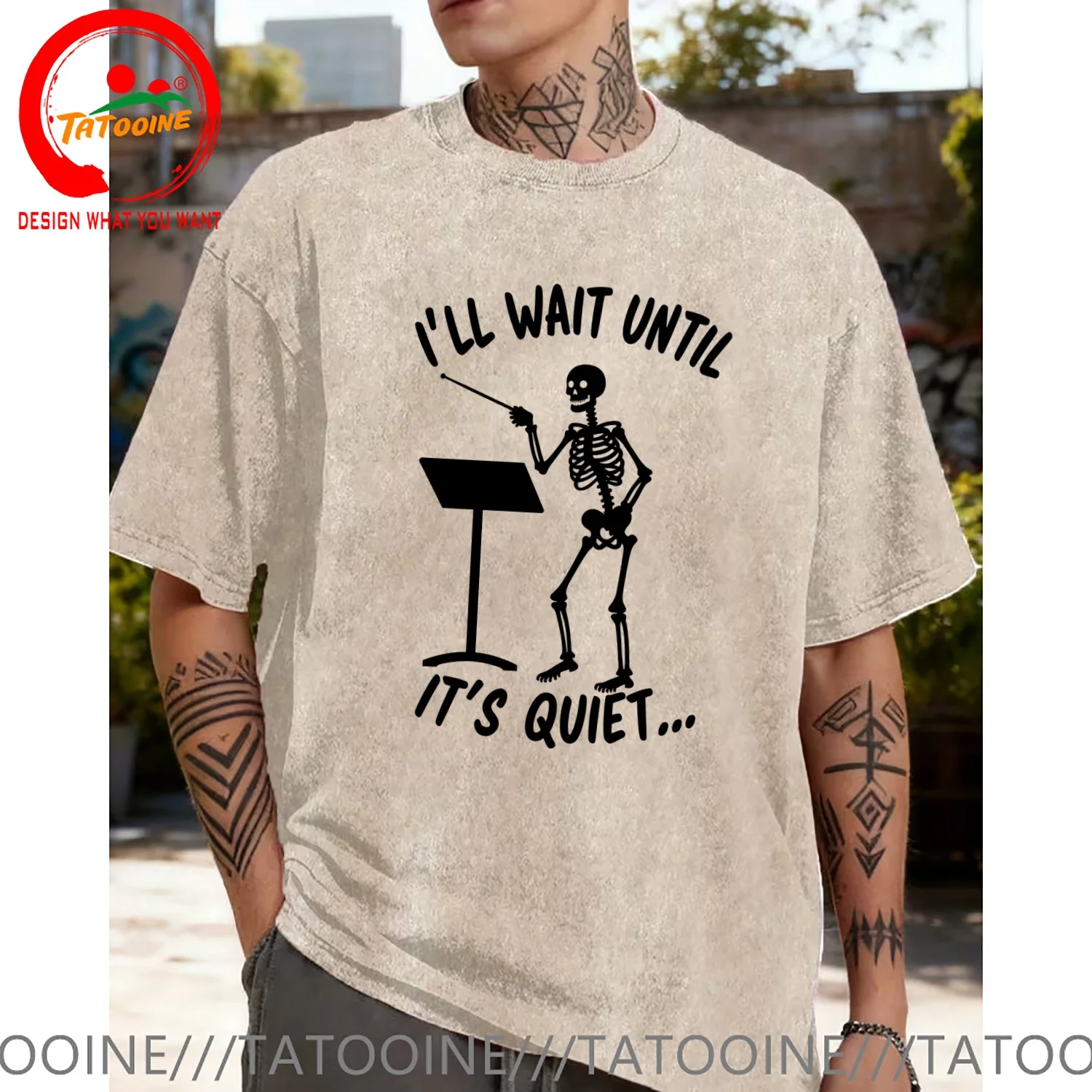 I'll Wait Until It's Quiet – Funny Music Teacher Skeleton Design T Shirt Men Fashion Trendy Casual Clothing Stylish Tops