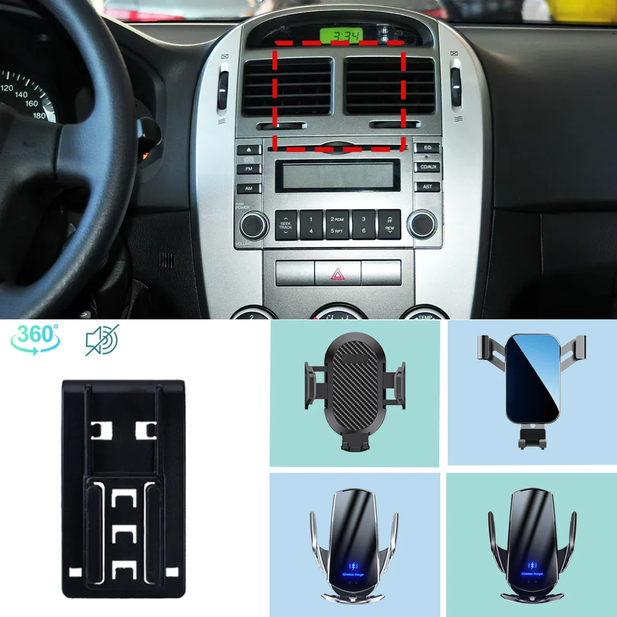 

Car Phone Holder For KIA Cerato 2006 2007 2008 2009 2010 2011 2012 Mobile Phone Support Car Mounts Wireless Charging Accessories