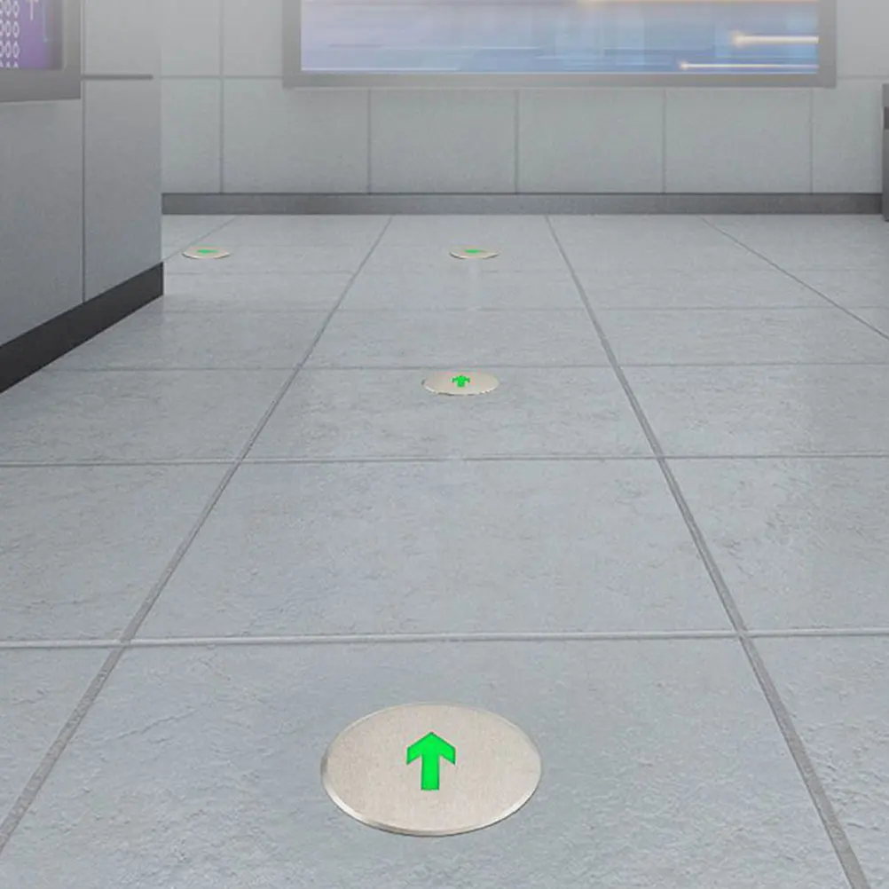 

2Pcs Glowing Arrow Exit Sign Stainless Steel Safety Floor Indicator with Bright Visibility for Emergency Exit Stairway Arrow