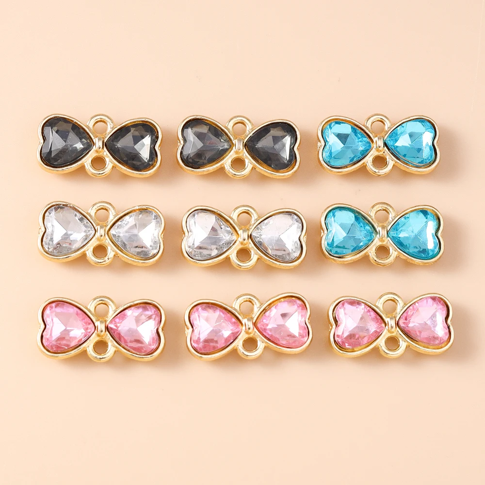 Leslie 10 Stück 12 x 14 mm zarte Doppelloch-Kristall-Bowknot-Charms-Anschlüsse für Halskette, Ohrringe, DIY-Schmuckherstellungszubehör – Detail 2