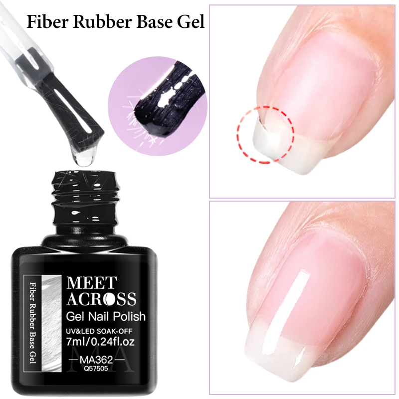 MEET ACROSS 7ml Fiber Rubber Base Gel Long Lasting Repairing Nails Functional Gel Polish Easy to Apply UV/LED Needed Varnish DIY