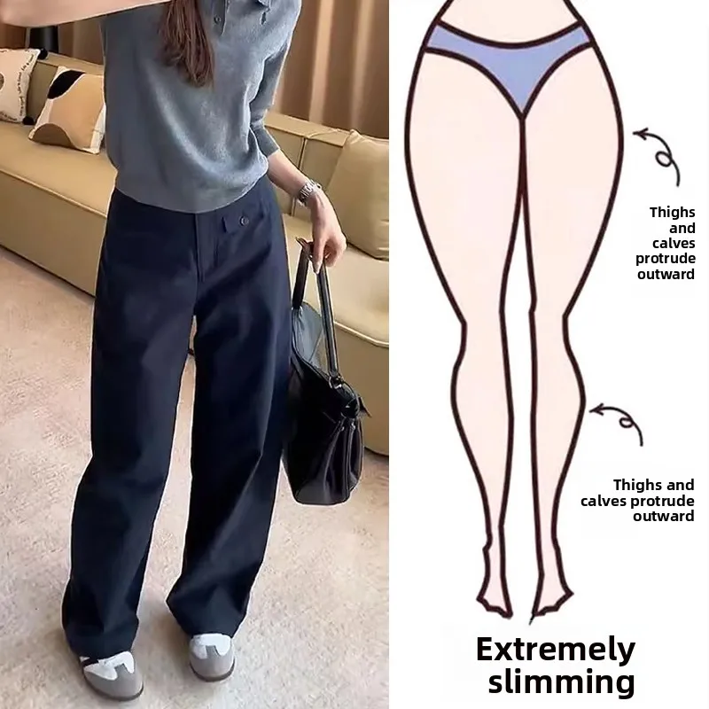 

plus Size Women's Casual Straight Leg Trousers High Waist Pocket Detail Spring Autumn Comfortable Bend Knife Workwear Pants