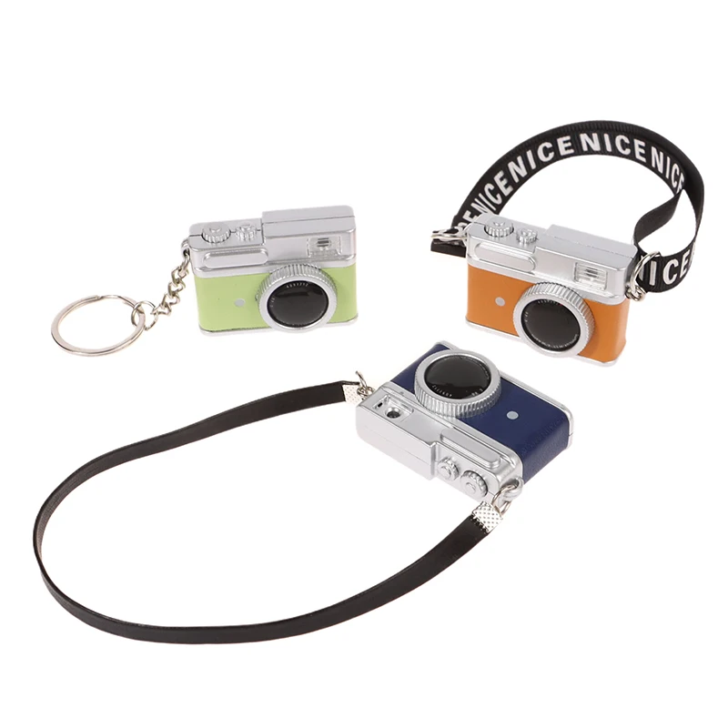 Dollhouse Mini Camera Keychain, Modelo SLR com obturador, Chaveiro da câmera Flash, Pingente de saco, Colar, Boneca, Brinquedo de vestir