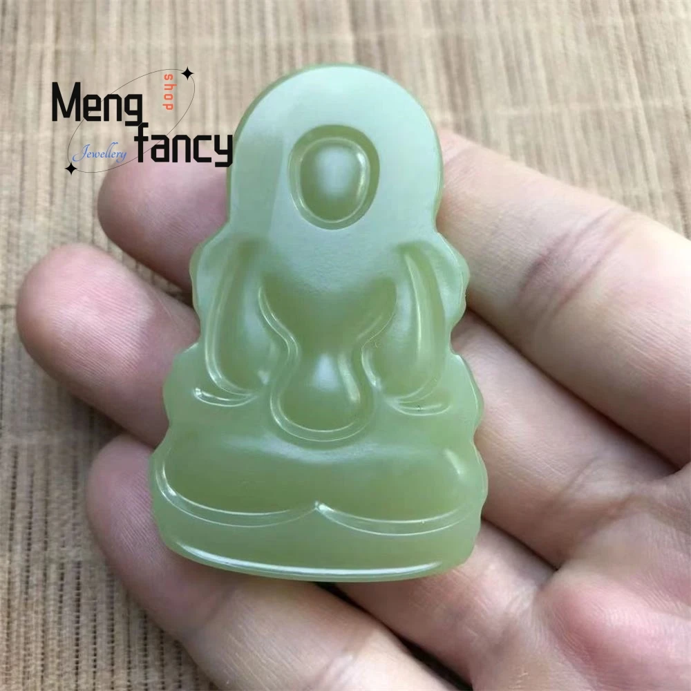 Natural Hetian Green Jade Guanyin Pendant Exquisite Elegant Simple High-grade Buddhist Amulets Fashion Fine Jewelry Holiday Gift