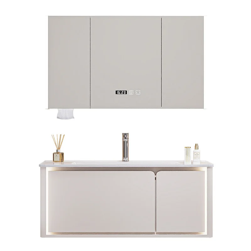 Rubber wood paint door panel with ambient light bathroom cabinet combination ceramic integrated