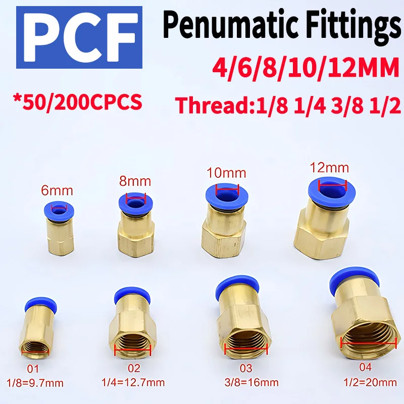 

50/200PCS PCF Pneumatic Fittings,Quick Air Connectors,4mm 6mm 8mm 10mm 12mm Push-In Hose, Thread 1/8 1/4 3/8 1/2 BSPT Couplings