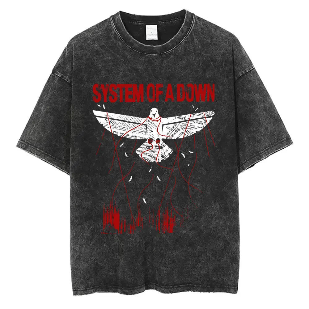 

Rock Band System of A Down Pigeon Washed Vintage T-shirt Men Women Casual Oversized T-shirts Male High Quality Cotton T Shirts