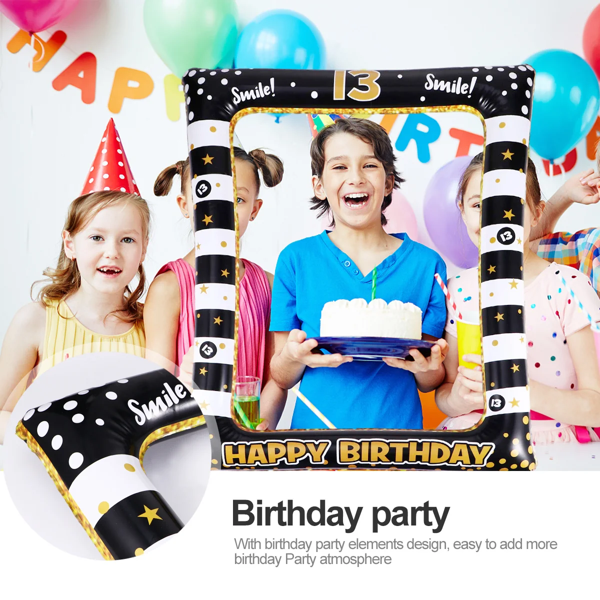 

1pc Inflatable Photo Frame For Birthday Pvc Party Photo Frame Prop Lightweight Kids Size Eco Friendly Safe Material Costume