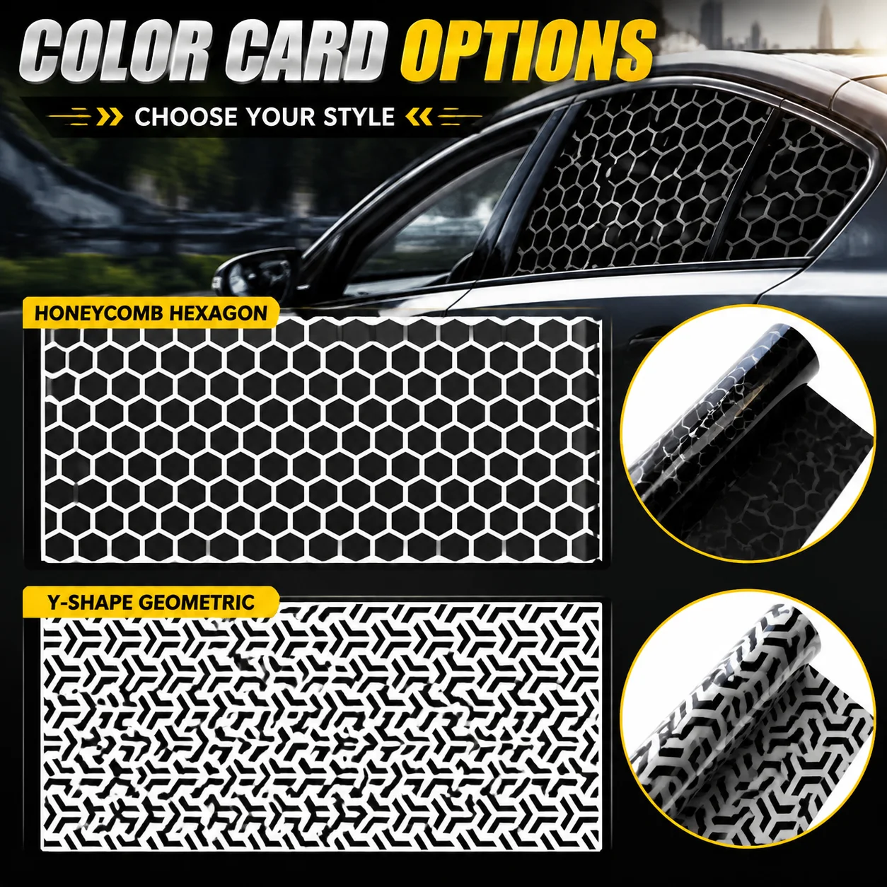Honeycomb Car Window Vinyl Film Sun Heat UV Reduction Privacy Screen Sticker Adhesive Decorative Car Window Tint Wrap