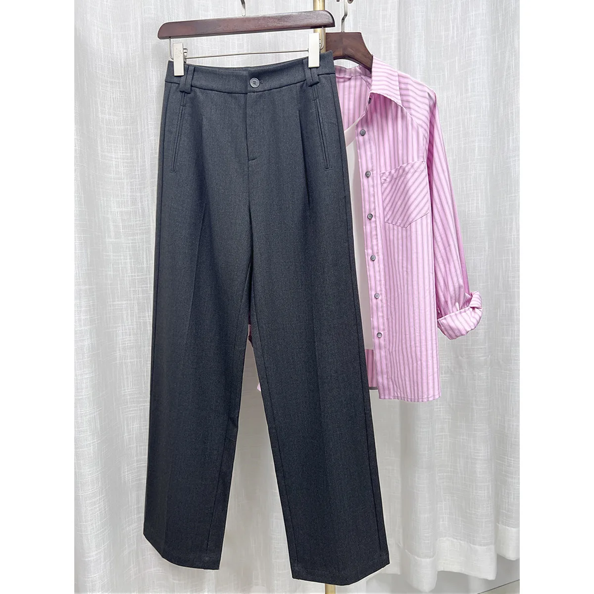 

Женские брюки-костюм с высокой талией и широкими штанинами, шерстяные, свободного кроя, для офиса и повседневной носки, осенняя новинка