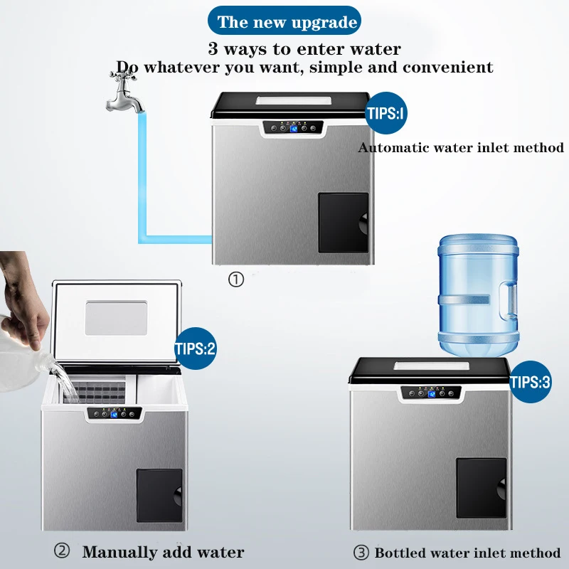 เครื่องทำน้ำแข็งก้อนเครื่องจ่ายน้ำอเนกประสงค์ขนาด40กก. เครื่องทำน้ำแข็งเชิงพาณิชย์ชานมเครื่องผลิตน้ำแข็งในร้าน