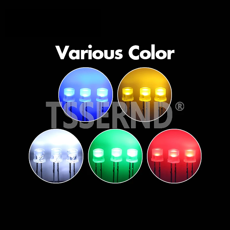 100Pcs 5mm Flat Top LED Diode 9 Colors Lights Bright Bulb Lamps Electronics Components Indicator Light Emitting Diodes