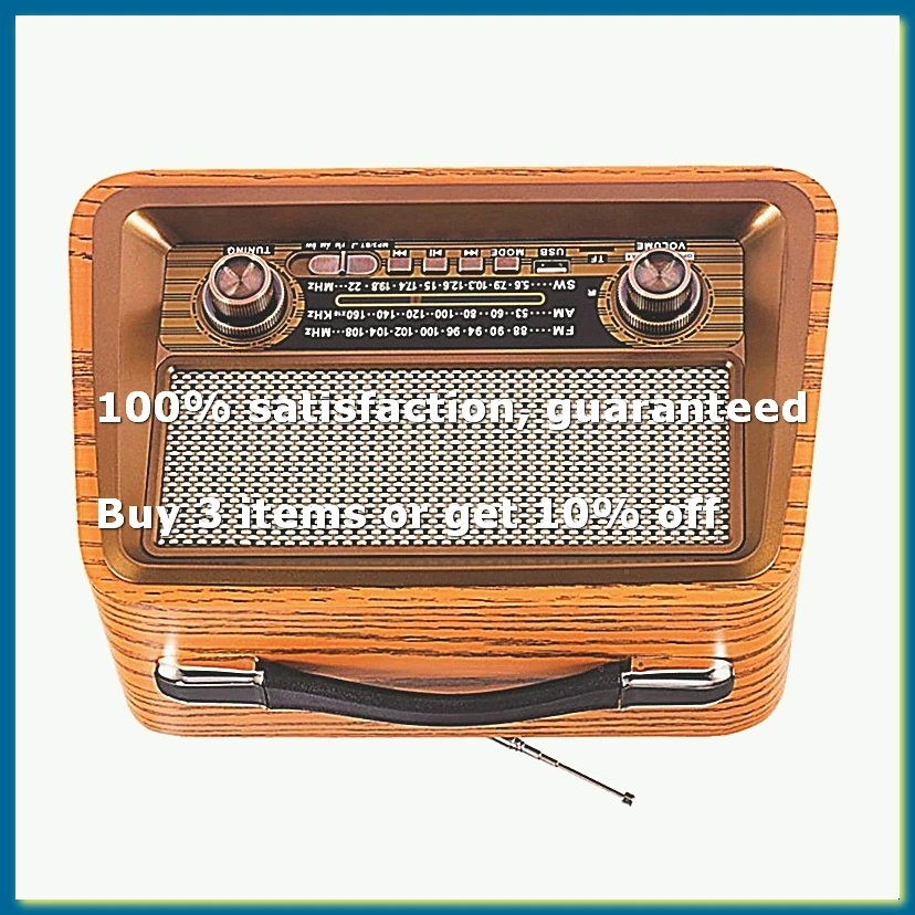 ●Portable Wooden Retro Radio Wireless Bluetooth Speakers HIFI Stereo AM/FM Radio Player USB TF AUX MP3,Yellow Wood Color
