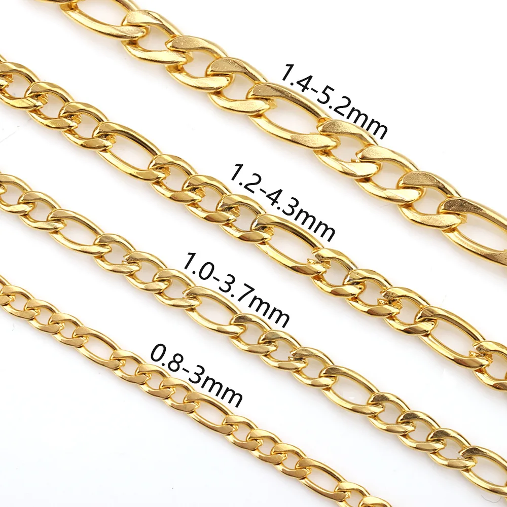 

5 Meters Stainless Steel Figaro Chain Roll Bulk Wholesale 18K Gold Plated Flat Curb Link Chains for Jewelry Handbag Making DIY