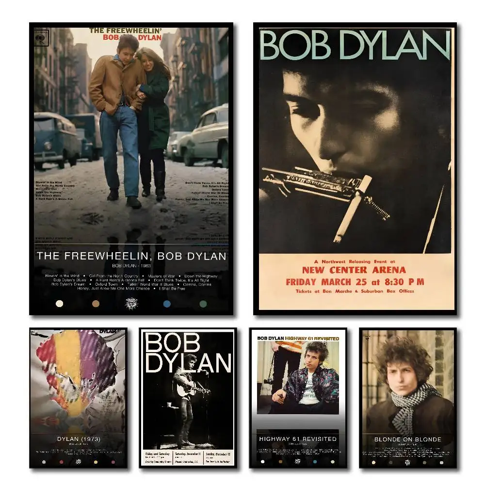 Singer Bob Dylan Music Poster Self-adhesive Art Room Entrance Restaurant Wall Decor Art Painting