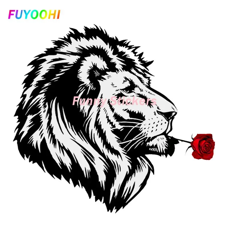 FUYOOHI Play Stickers A Lion with A Rose In Its Mouth Car Sticker Vinyl Decal Waterproof Decors for Motorcycle Bumper Laptop