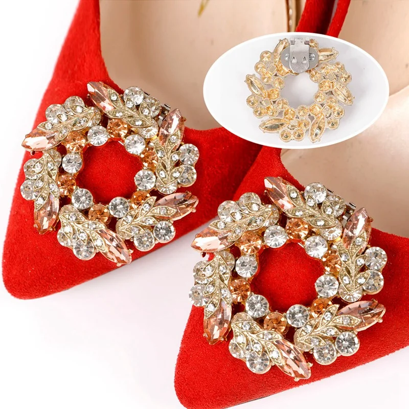 2 Pcs Wedding Women Bride High Heel Charm Buckle Clamp Shiny Rhinestone Decorative Clips