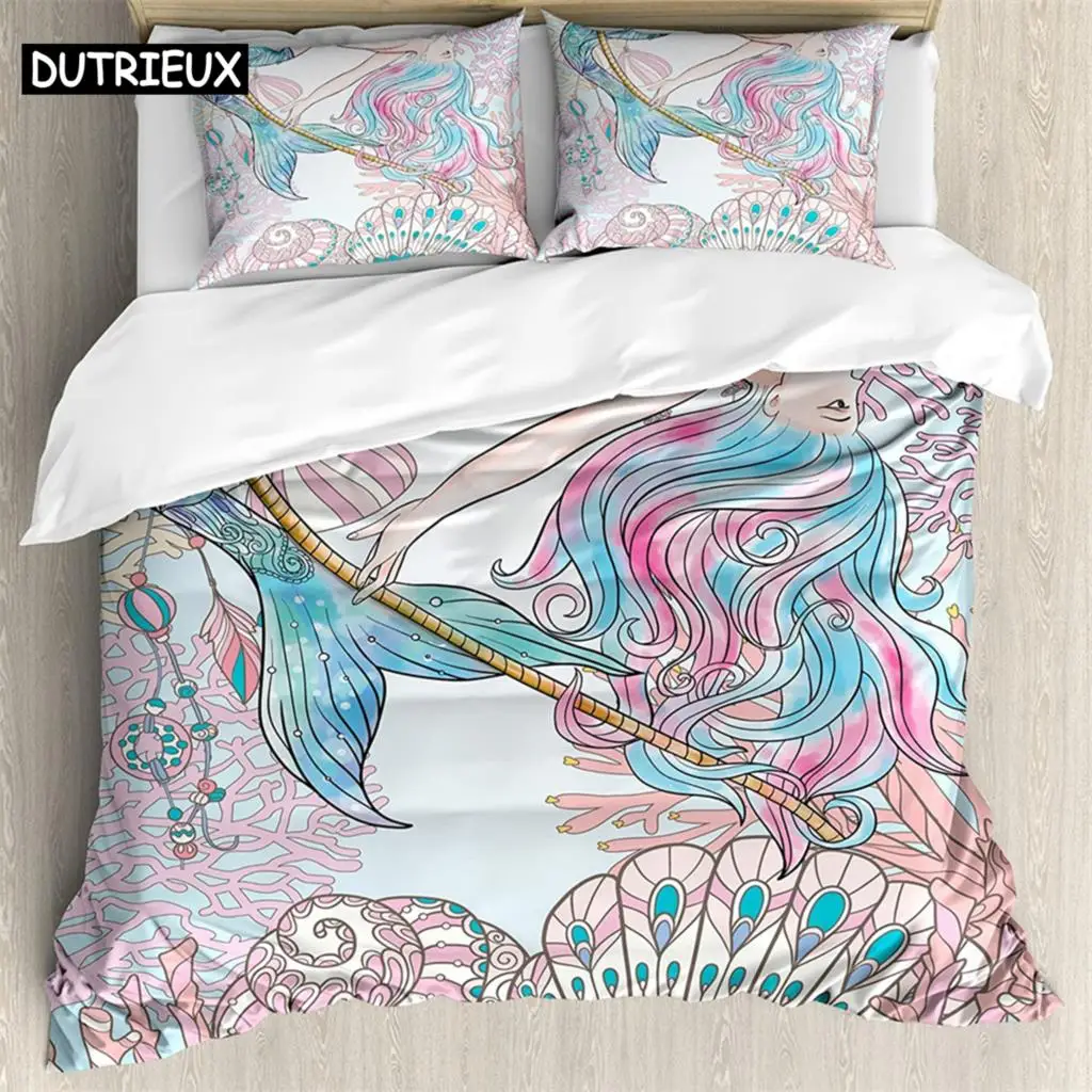 

Underwater Mermaid 3Pcs Bedding Sets 3D Digital Printing Custom Quilt Duvet Cover Set Home Queen King Quilt Pillowcase