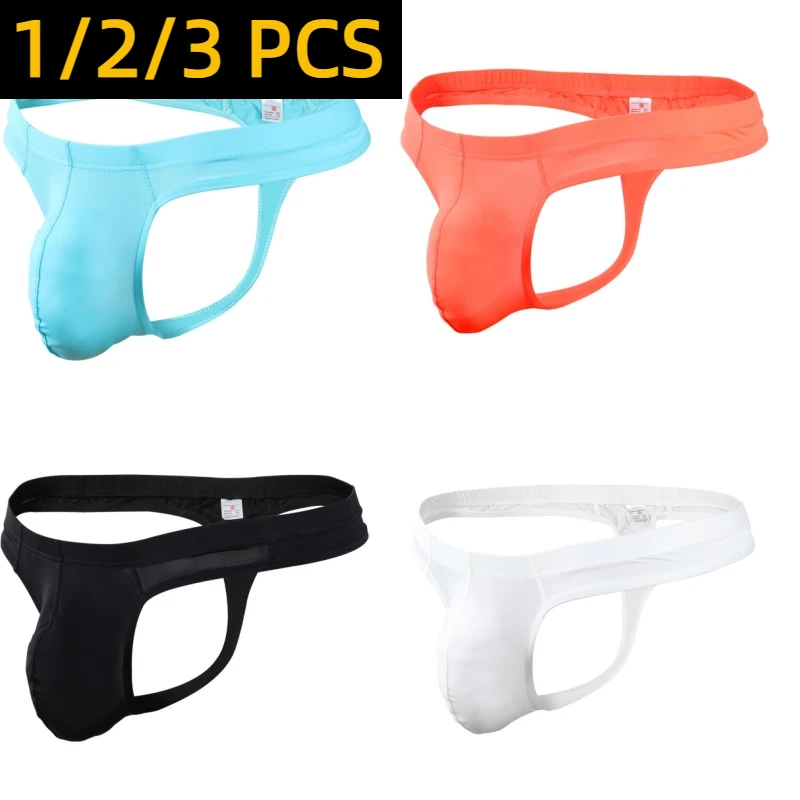 1/2/3 PCS Men Solid G Strings Thong Underwear Ice Silk Sissy Tanga Hombre Jockstrap Penise Bag Breathable Thin Men Underwear