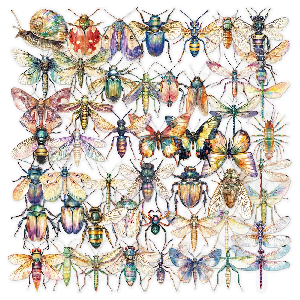 

10/30/50pcs Transparent Colorful Insect Stickers Cartoon Graffiti Sticker Decoration Notebook Luggage Laptop Waterproof Decals