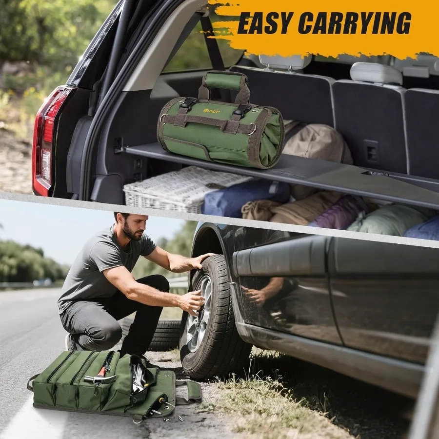 Сверхмощный портативный мягкий органайзер для хранения инструментов с 2 маленькими сумками, складной свернутый дизайн для механики и любителей DIY I