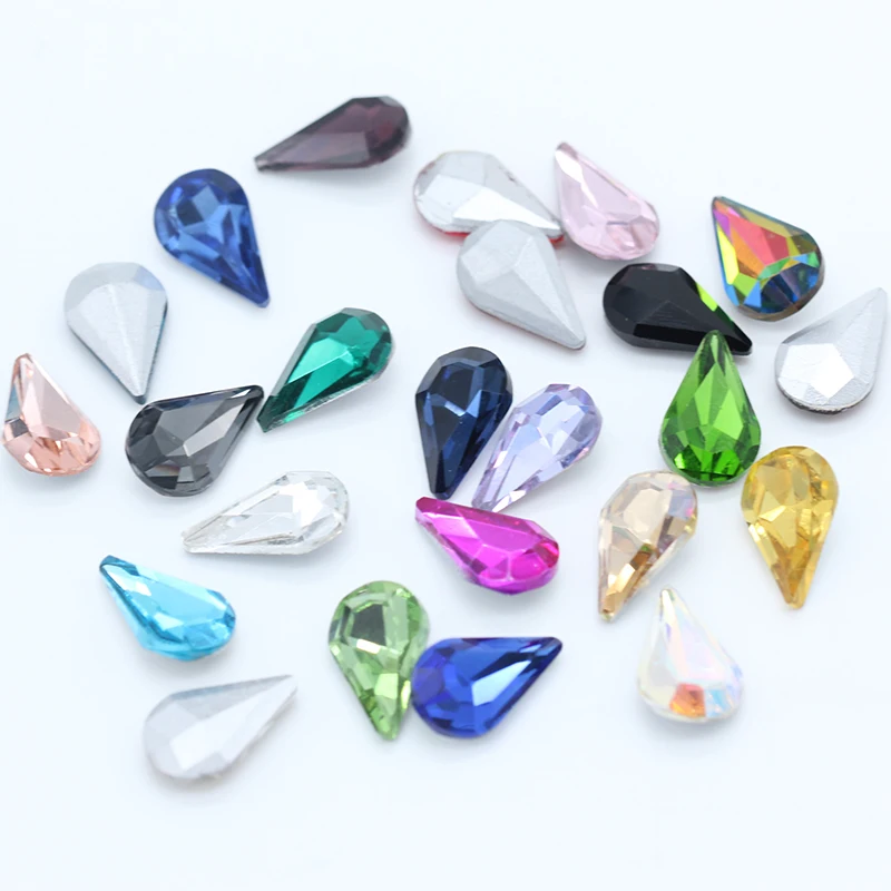 30p 5x8mm teardrop color point foiled back glass fancy stone crystal rhinestone Droplet Nail Art Decoration jewelry making beads