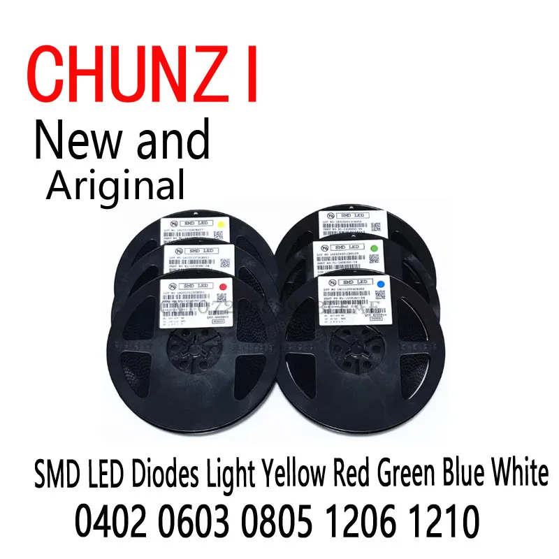

1 катушка SMD новые светодиодные диоды светло-желтый красный зеленый синий белый 4000 шт. 3000 шт. 2000 шт. 0402 0603 0805 1206 1210